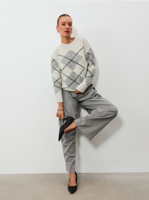 Sinsay - Pulover cu amestec de lână și model cu romburi - multicolor