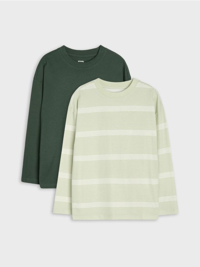 Sinsay - Tricouri din bumbac cu mâneci lungi set 2 bucăți - verde-oliv deschis