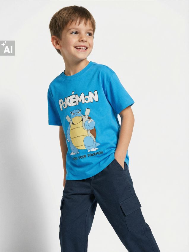 Sinsay - Tricou din bumbac cu imprimeu Pokémon - acvamarin