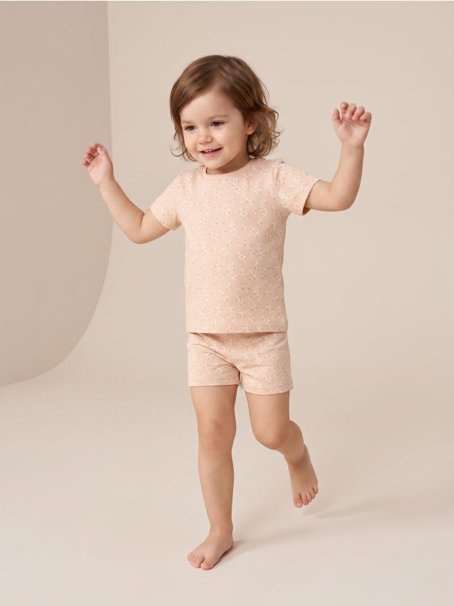 Sinsay - Pijama din bumbac din două piese cu motiv floral - nude