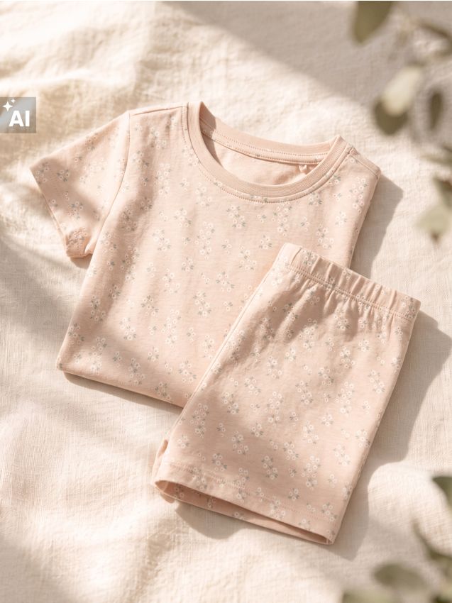 Sinsay - Pijama din bumbac din două piese cu motiv floral - nude