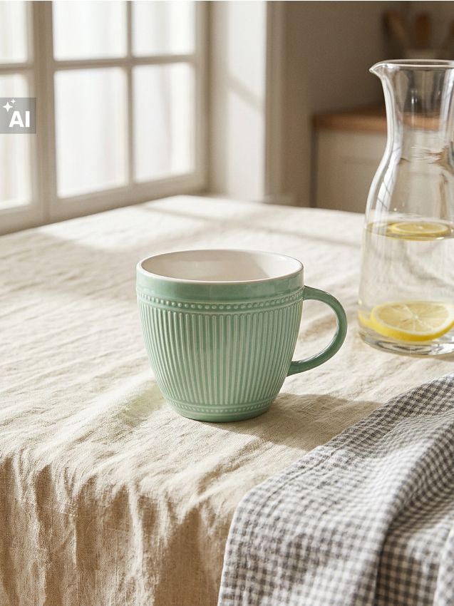 Sinsay - Cană ceramică cu model embosat - verde-pal