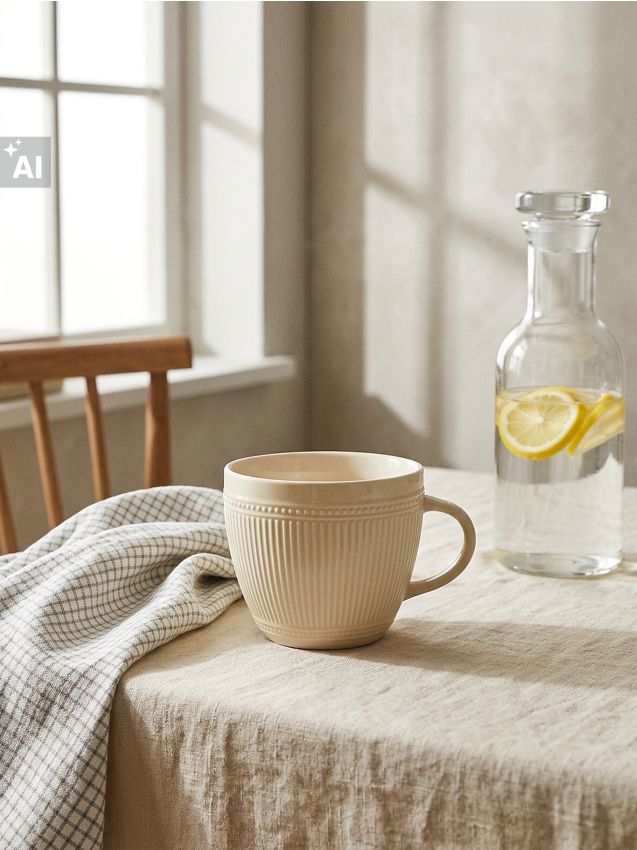 Sinsay - Cană ceramică cu model embosat - bej