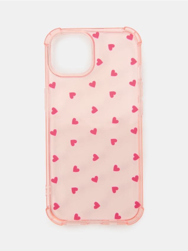 Sinsay - Husă pentru iPhone 15 cu inimioare - roz-fuchsia