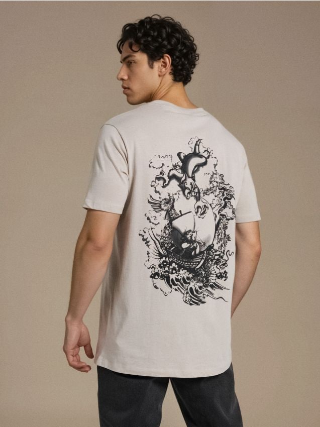 Sinsay - Tricou din bumbac cu imprimeu Tom and Jerry - bej