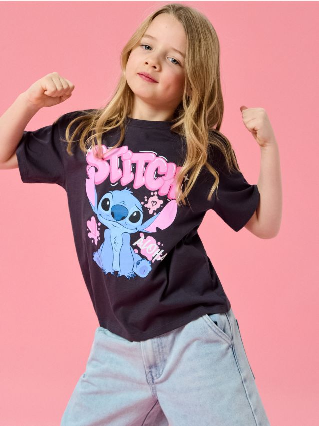 Sinsay - Tricou din bumbac cu imprimeu Lilo & Stitch - gri-închis