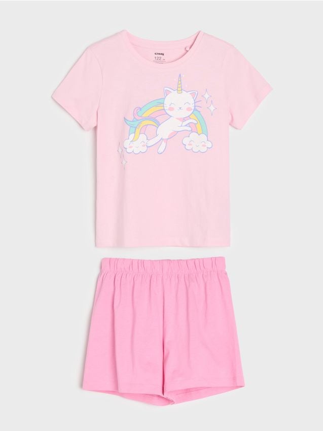 Sinsay - Pijama din două piese din bumbac cu motiv caticorn - roz-pastel