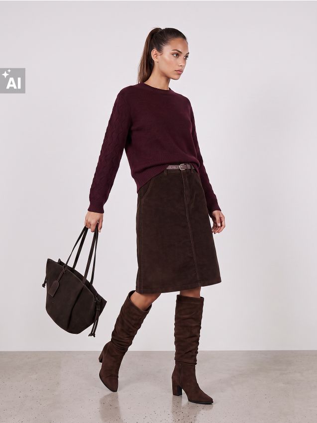 Sinsay - Pulover cu mâneci ajurate, cu amestec de lână - bordo