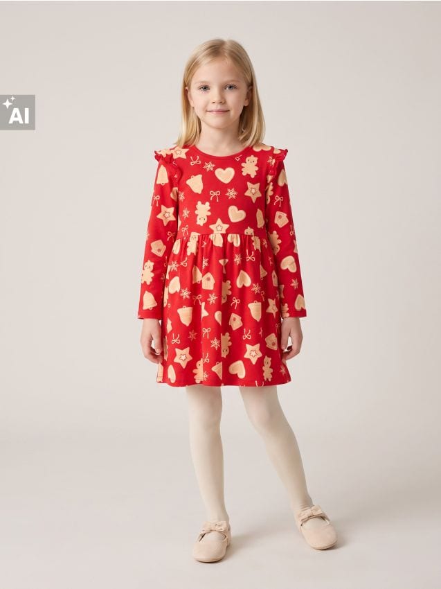Sinsay - Rochie de Crăciun din bumbac cu motiv de omuleți din turtă dulce - roșu
