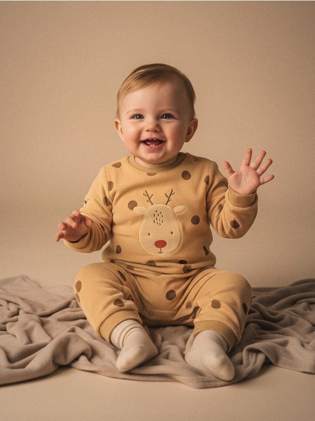 Sinsay - Zateplené velúrové dupačky s vianočným motívom - krémová