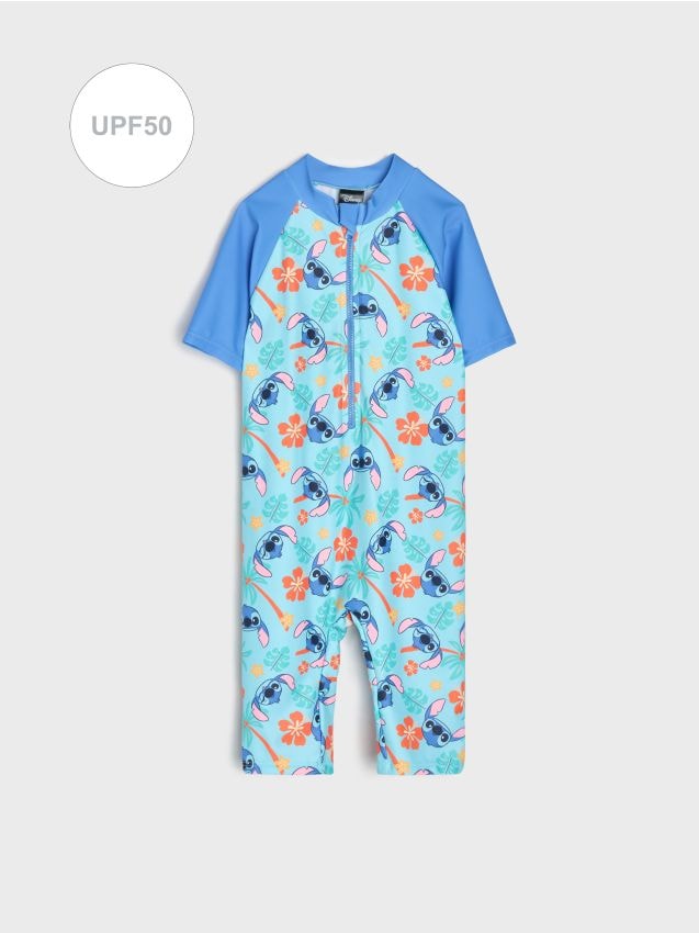 Sinsay - Kombinezon kąpielowy UPF 50 z nadrukiem Stitch - błękitny
