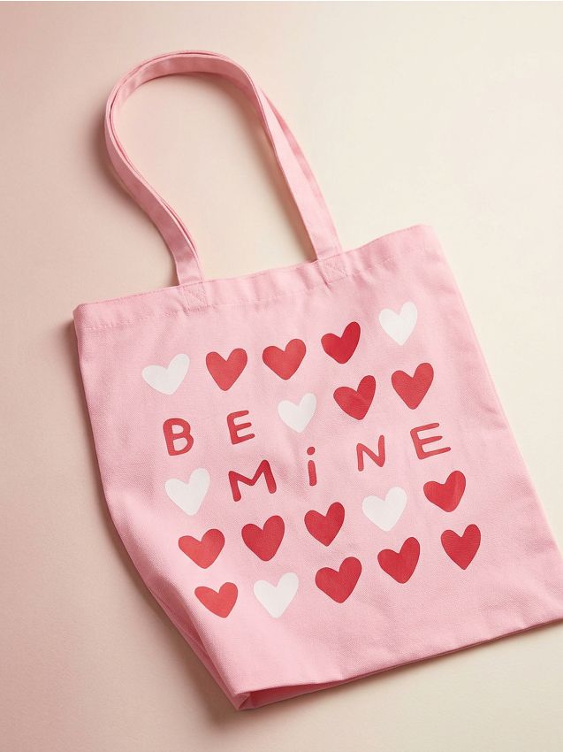Sinsay - Materiałowa torba shopper z nadrukiem w serca - różowy