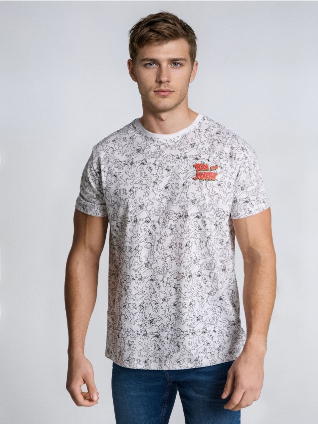 Sinsay - Tricou din bumbac cu mânecă scurtă Tom and Jerry - alb