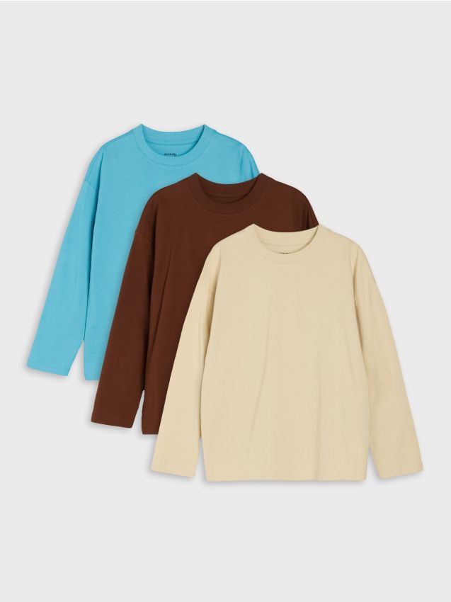 Sinsay - Tricouri din bumbac loose fit cu mânecă lungă 3 pack - altele