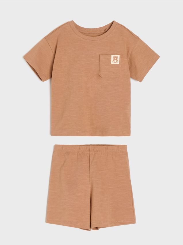 Sinsay - Pijama oversize din bumbac cu buzunar - maro
