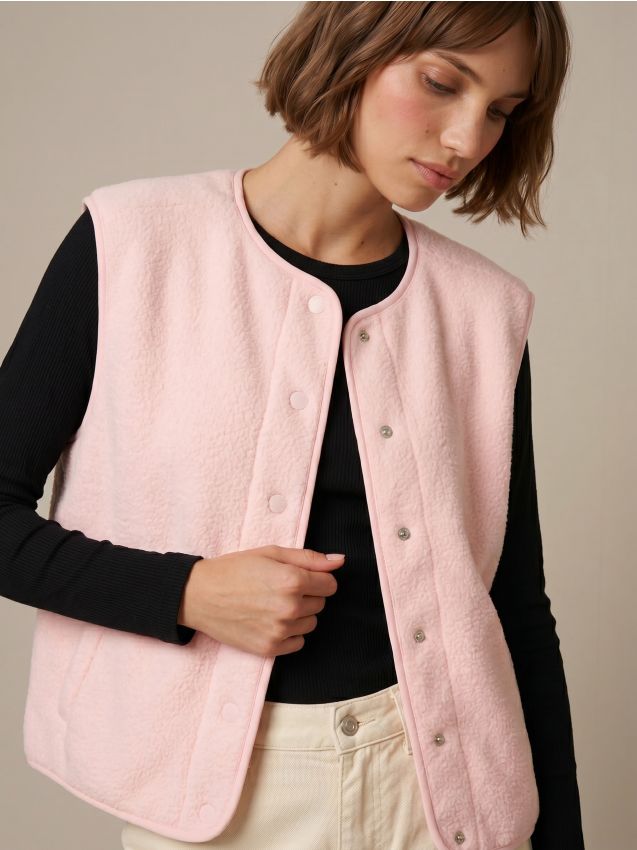 Sinsay - Vestă teddy - roz-pastel
