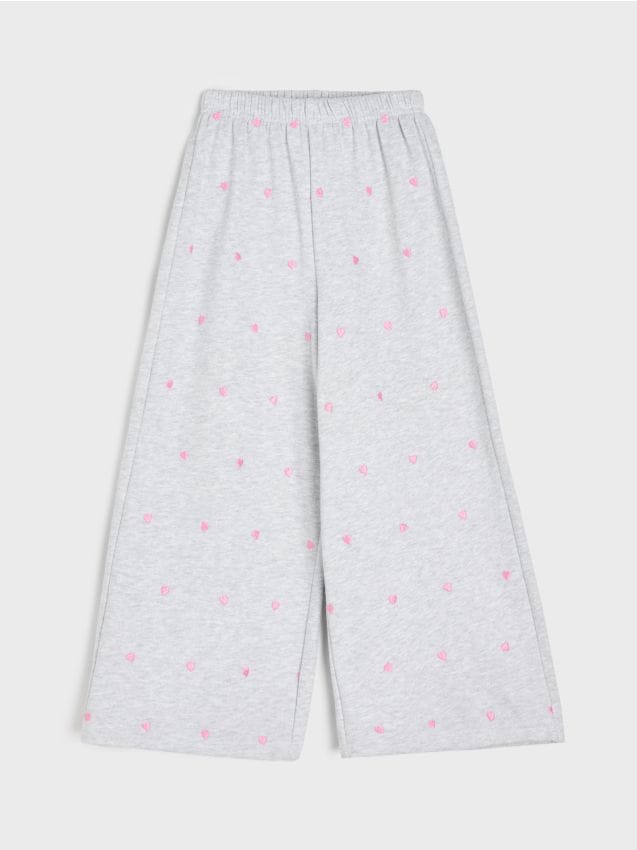 Sinsay - Pantaloni de trening wide leg cu bumbac - gri deschis