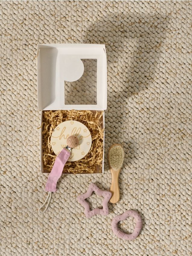 Sinsay - Detská sada: držiak na cumlík, kefa na vlasy, hryzátko, doplnok na fotenie - pastelová ružová