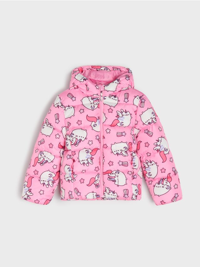 Sinsay - Pikowana kurtka z kapturem i nadrukiem allover Pusheen The Cat - różowy