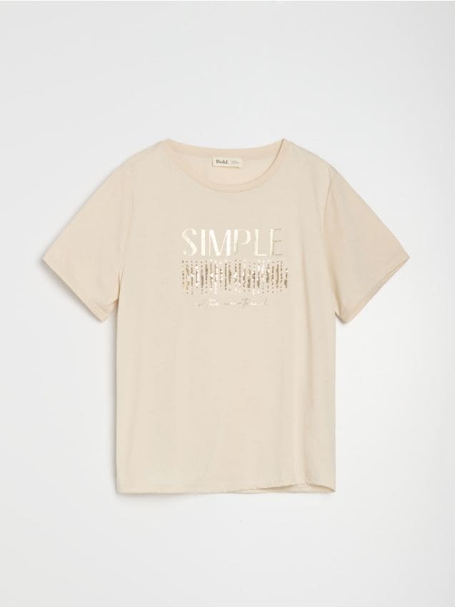 Sinsay - Tricou cu imprimeu lucios - bej