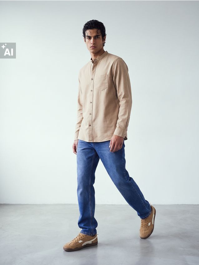 Sinsay - Cămașă slim fit din bumbac - bej