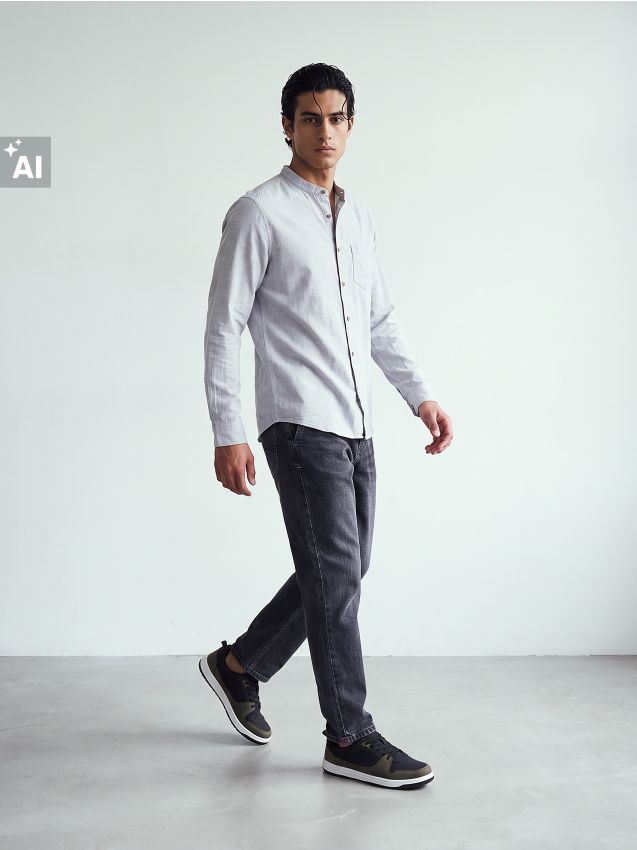 Sinsay - Cămașă slim fit din bumbac - gri deschis