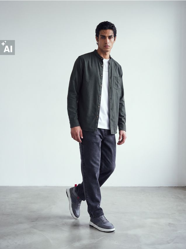 Sinsay - Cămașă slim fit din bumbac - verde-închis