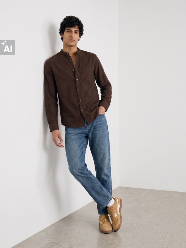Sinsay - Cămașă slim fit din bumbac - maro