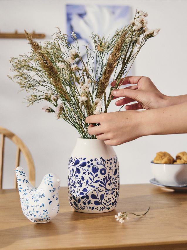 Sinsay - Vaz cu motiv vegetal - bleumarin