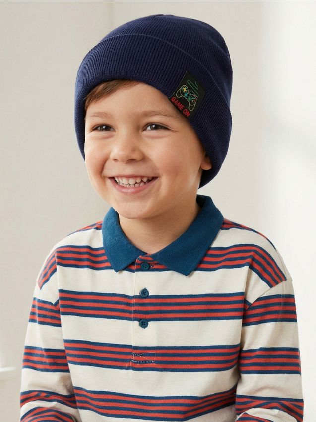 Sinsay - Căciulă beanie din bumbac cu patch gaming - bleumarin