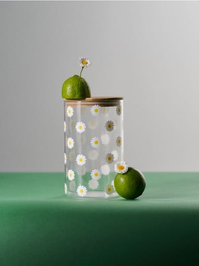 Γυάλινο δοχείο φαγητού με μπαμπού καπάκι με λουλουδάτο μοτίβο