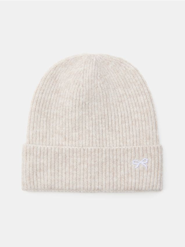 Sinsay - Căciulă beanie cu broderie și amestec de bumbac - bej