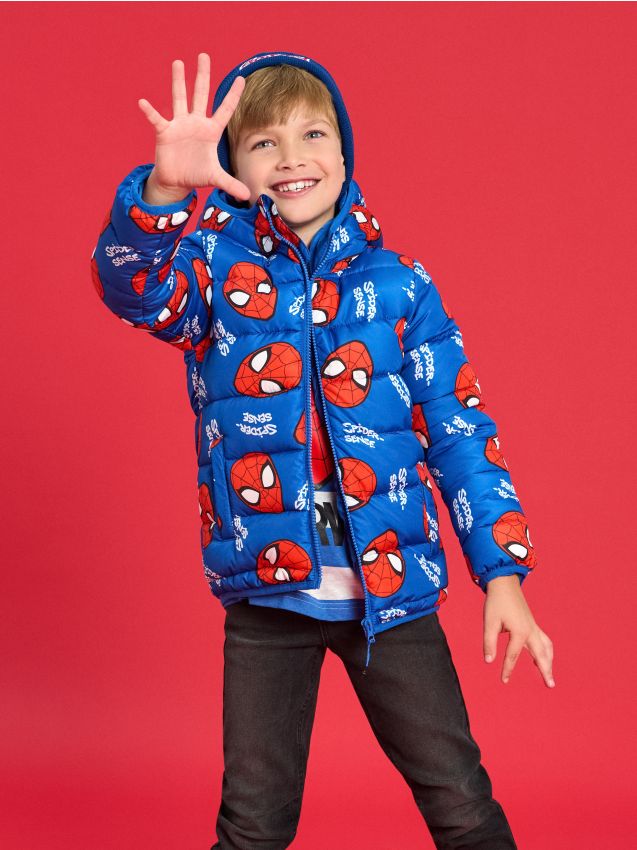 Sinsay - Geacă matlasată cu glugă Spider-Man - albastru