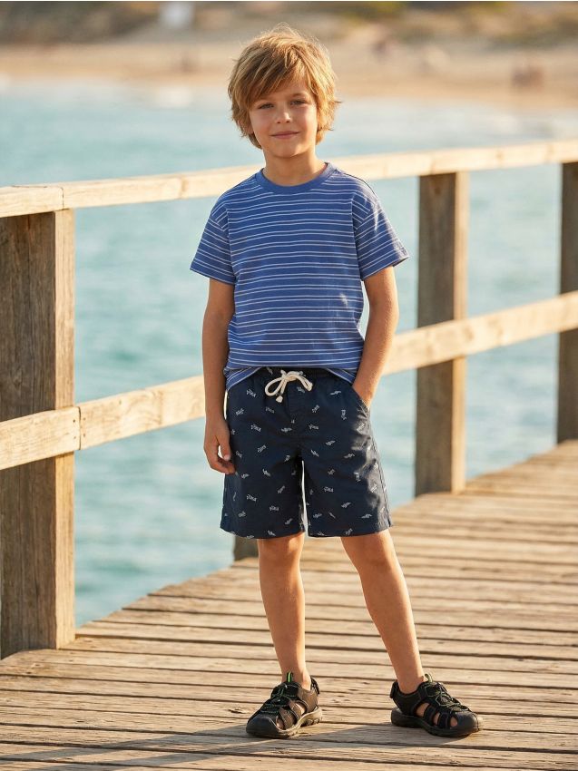 Sinsay - Pantaloni scurți din bumbac cu model - bleumarin