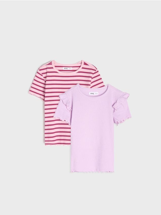 Sinsay - Tricouri din bumbac cu volane decorative 2 pack - multicolor