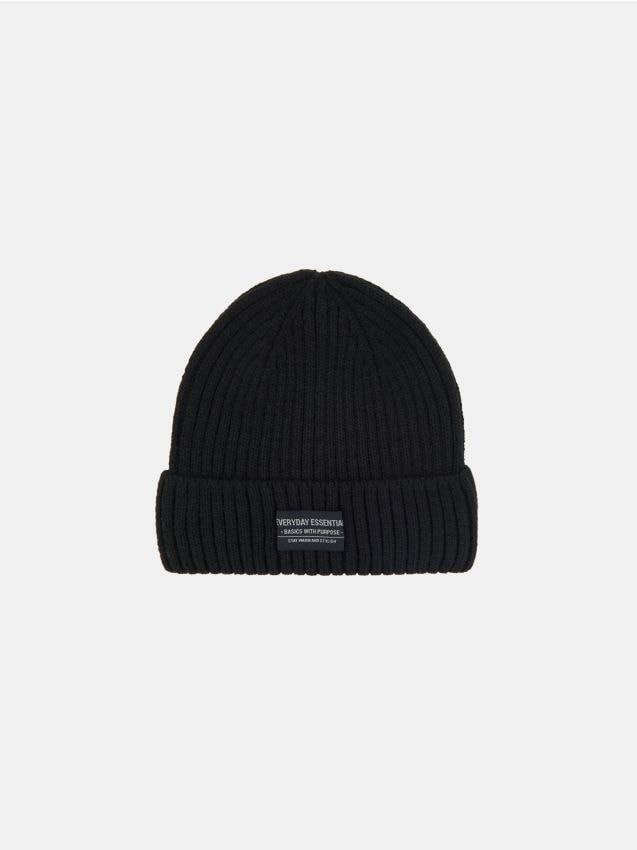 Sinsay - Čiapka beanie z prúžkovaného úpletu - čierna