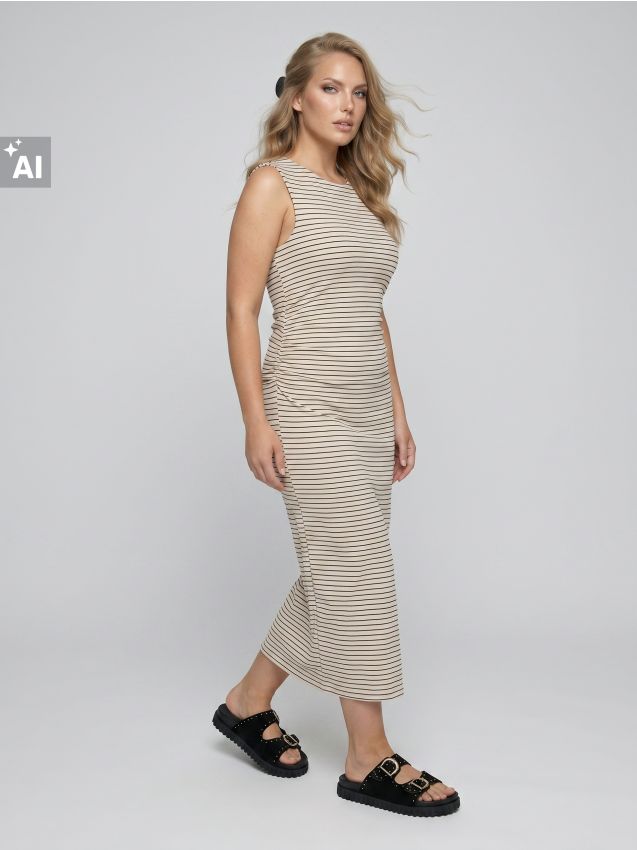 Sinsay - Rochie midi din bumbac cu drapaj lateral - multicolor