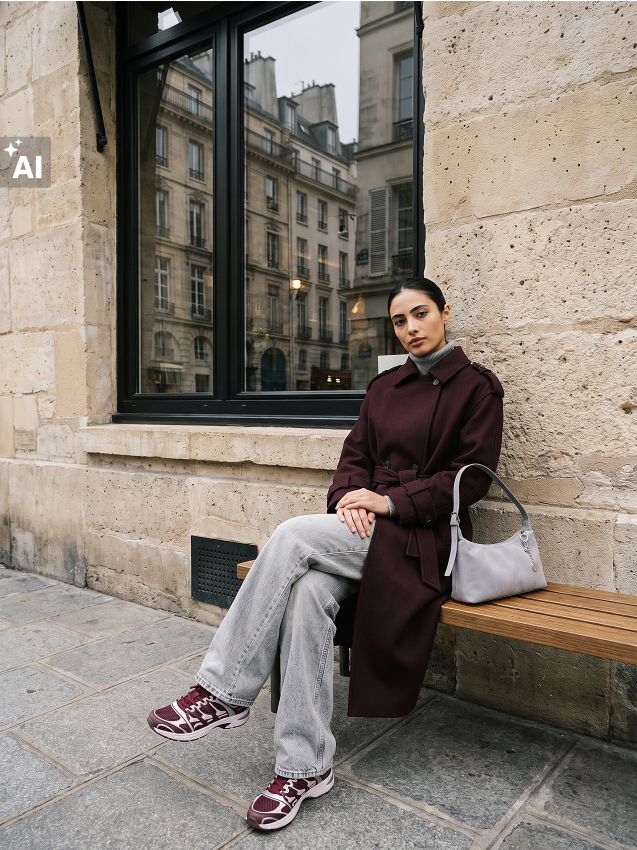 Sinsay - Palton loose fit cu două rânduri de nasturi și cordon - bordo