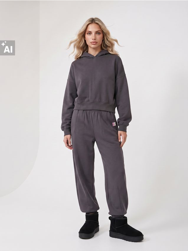 Sinsay - Bluză sport hoodie cu croială loose fit - gri-închis