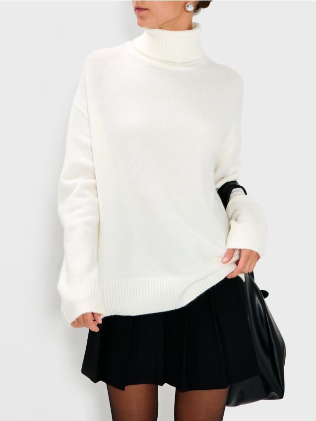 Sinsay - Pulover basic cu guler rulat - alb