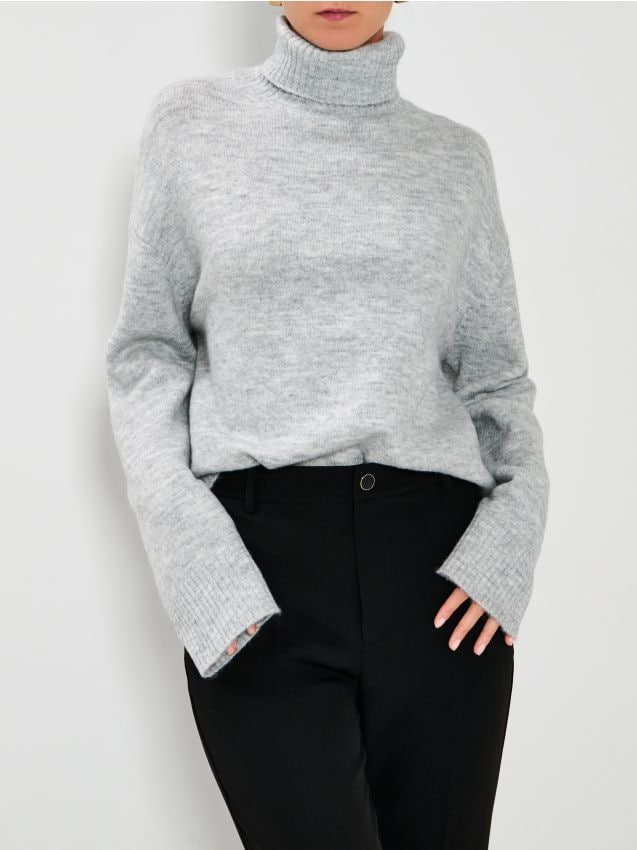 Sinsay - Pulover basic cu guler rulat - gri deschis