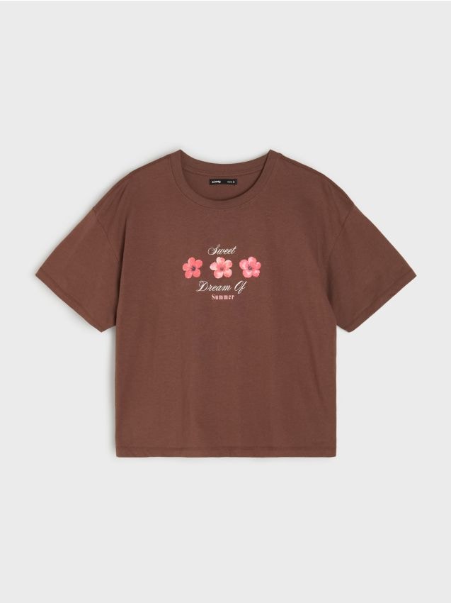 Sinsay - Tricou din bumbac cu imprimeu floral - maro