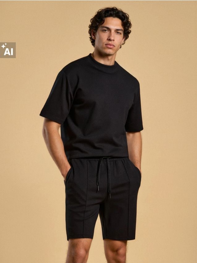 Sinsay - Pantaloni scurți slim fit cu viscoză - negru
