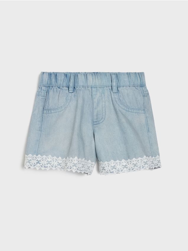 Sinsay - Szorty jeansowe z ozdobną koronką - niebieski