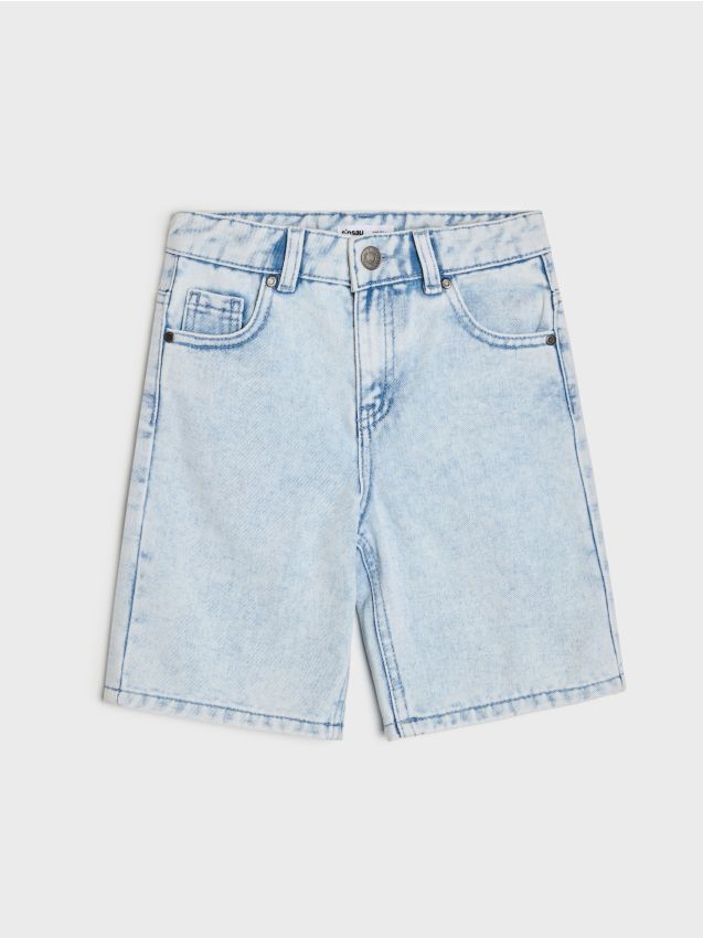 Sinsay - Pantaloni scurți drepți din denim cu efect spălat - albastru