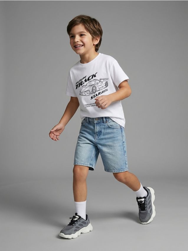 Sinsay - Pantaloni scurți drepți din denim cu efect spălat - albastru