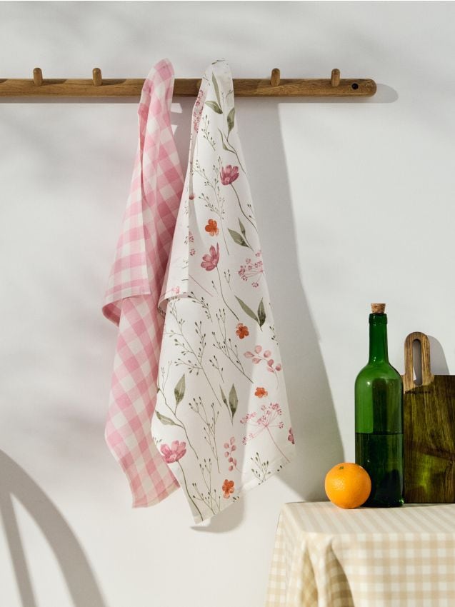 Sinsay - Set de prosoape de bucătărie cu model floral și în carouri 2 pack - roz