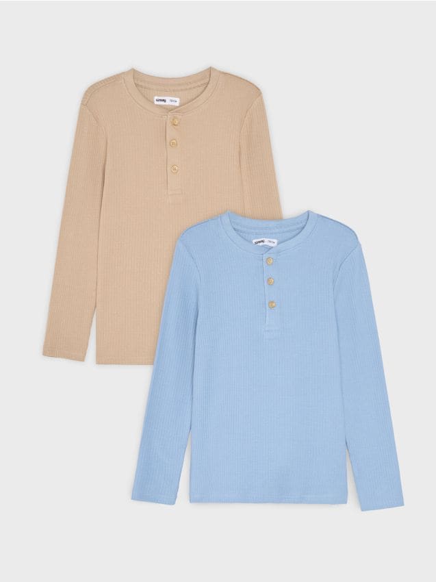 Sinsay - Set de 2 tricouri henley din bumbac striat - multicolor