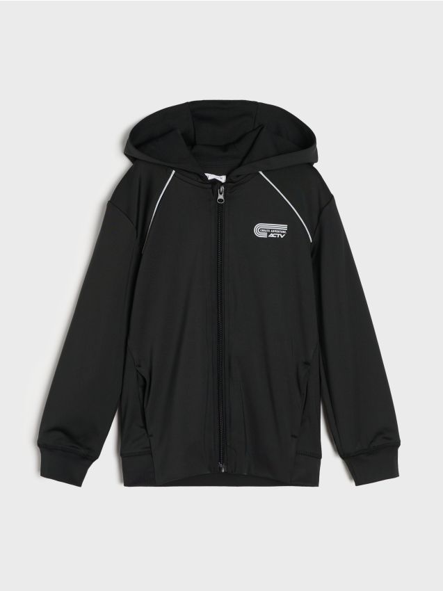 Sinsay - Hanorac sport Active cu glugă, cu fermoar și elemente reflectorizante - negru