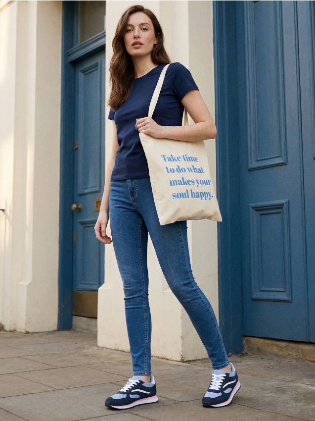 Sinsay - Bawełniana koszulka z gęstego splotu Interlock - granatowy